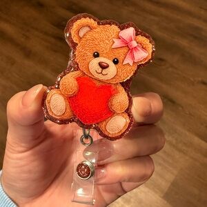 Teddy Bear Badge Reel with Heart